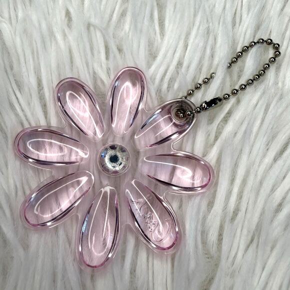 2" COACH Pink Poppy Flower HangTag Bag Charm Fob - Picture 2 of 2